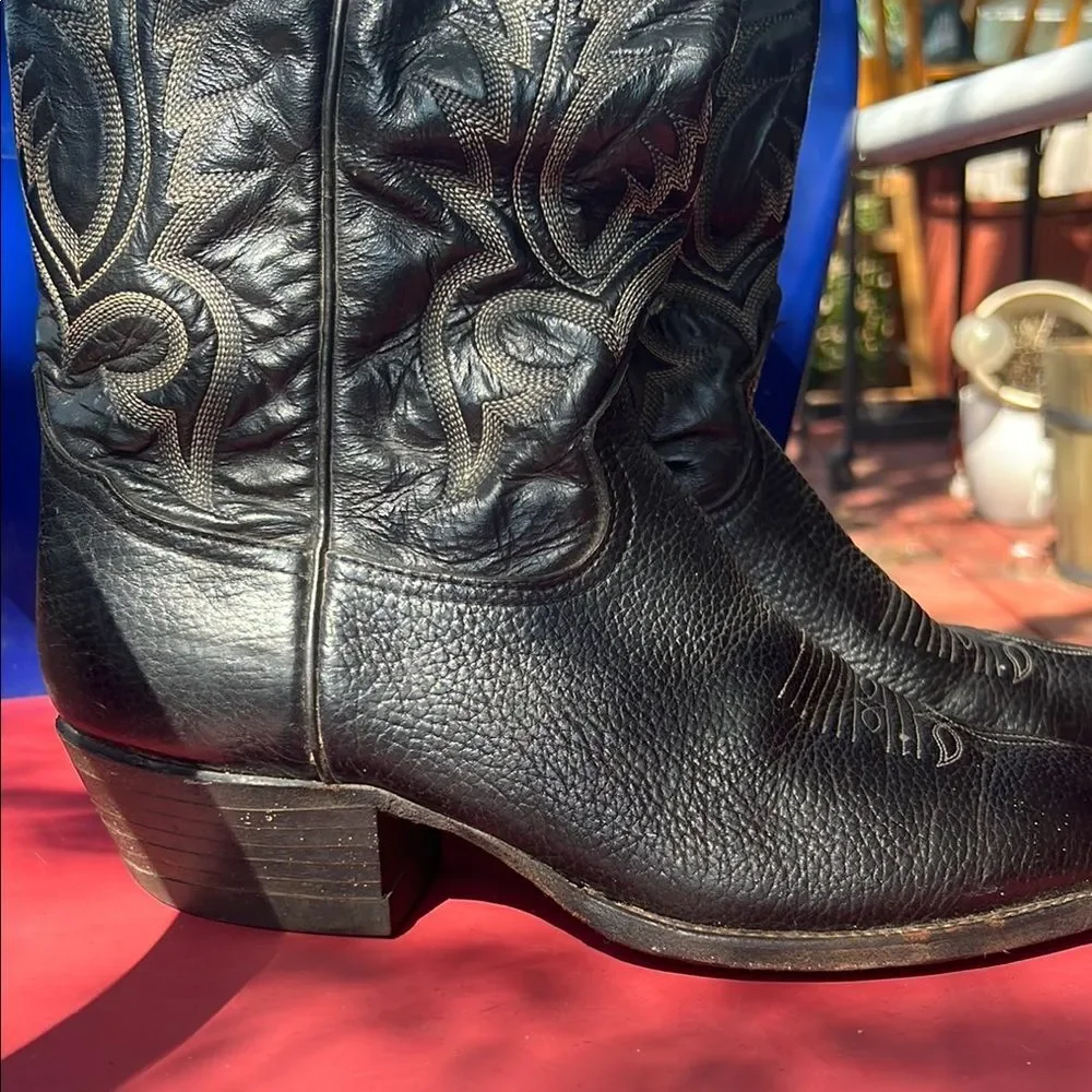 Tony Lama 6904 Black Bullhide Leather Cowboy Western Boots Round Toe Men's 9 D